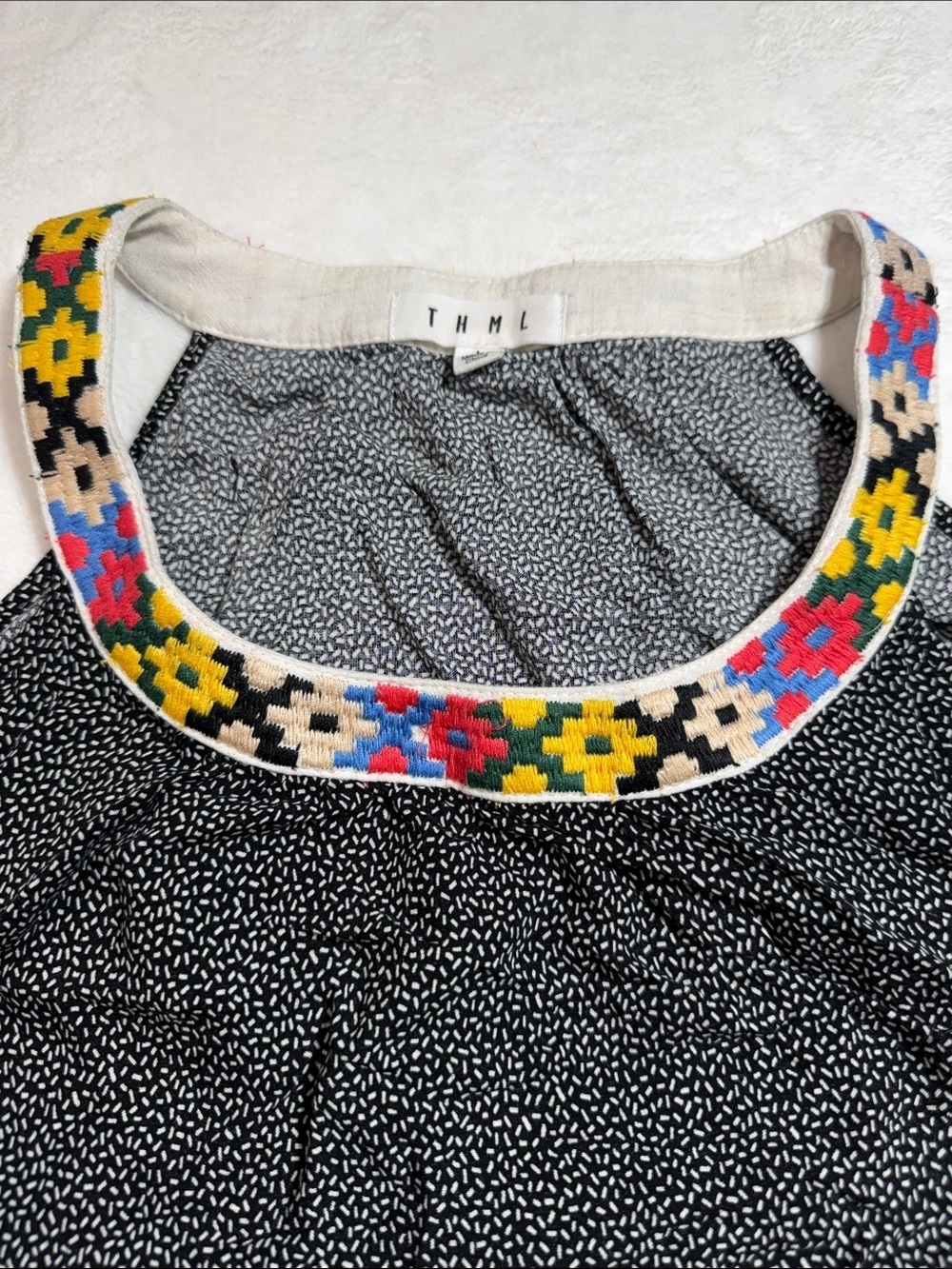 Anthropologie THML Black Speckled Tank with Colorful Embroidered Collar - Picture 7 of 7